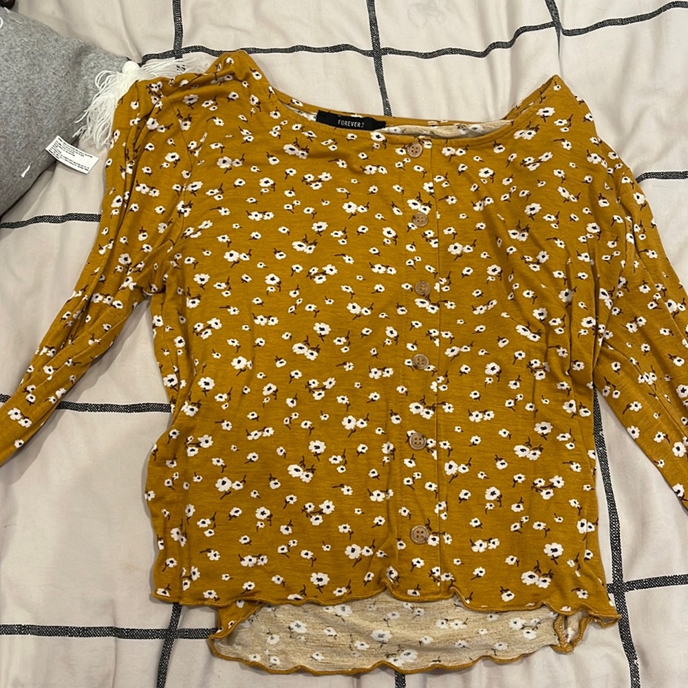 floral mustard yellow top